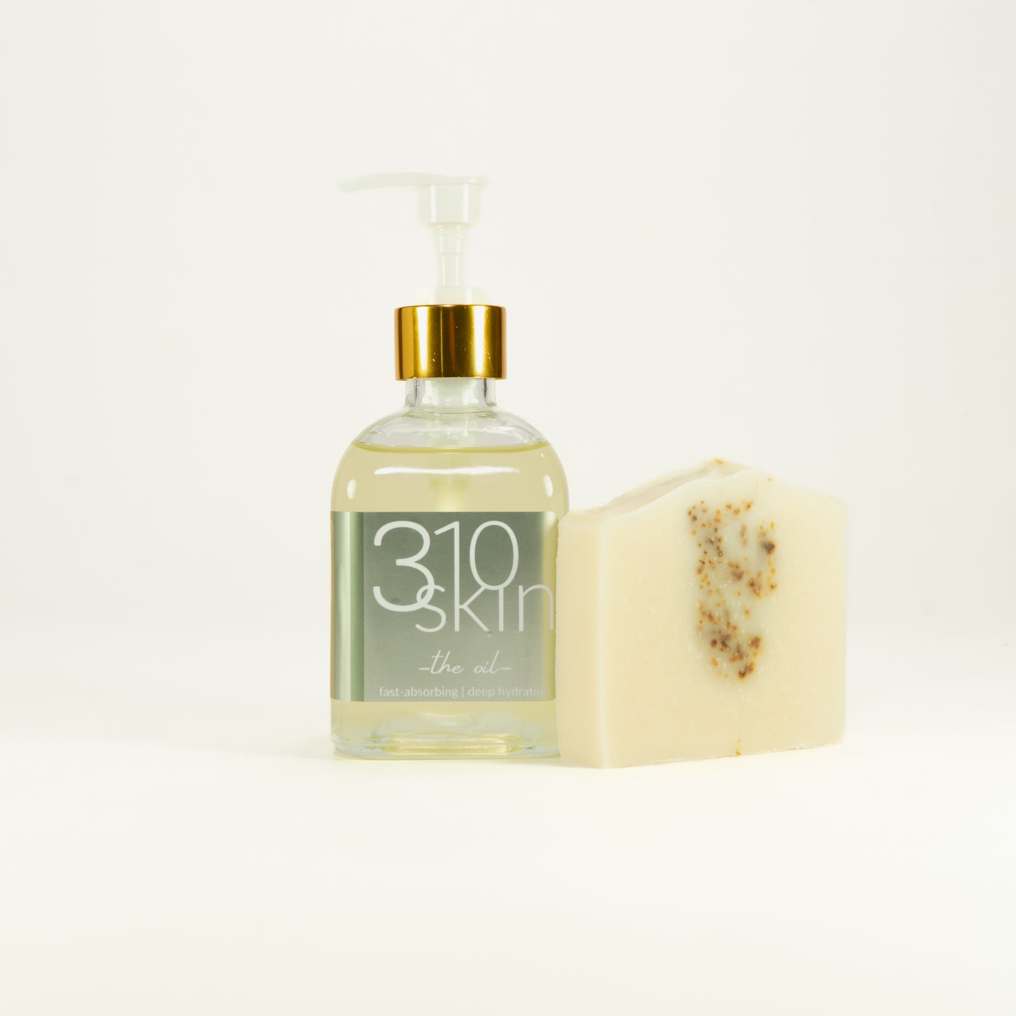 310Skin 5-in-1 all-natural eucalyptus mint omega rich glow oil and peppermint tallow soap