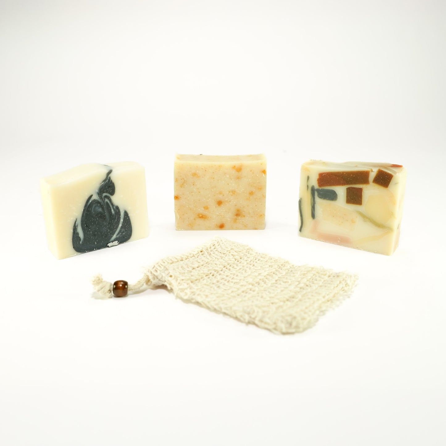 three natural handmade tallow soaps with soap pouch gift set