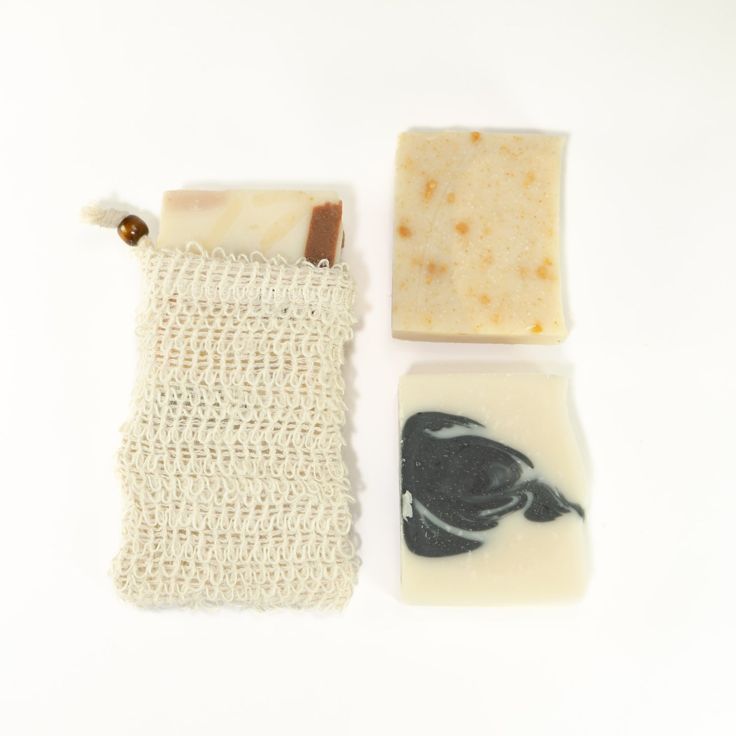 three natural handmade tallow soaps with soap pouch gift set